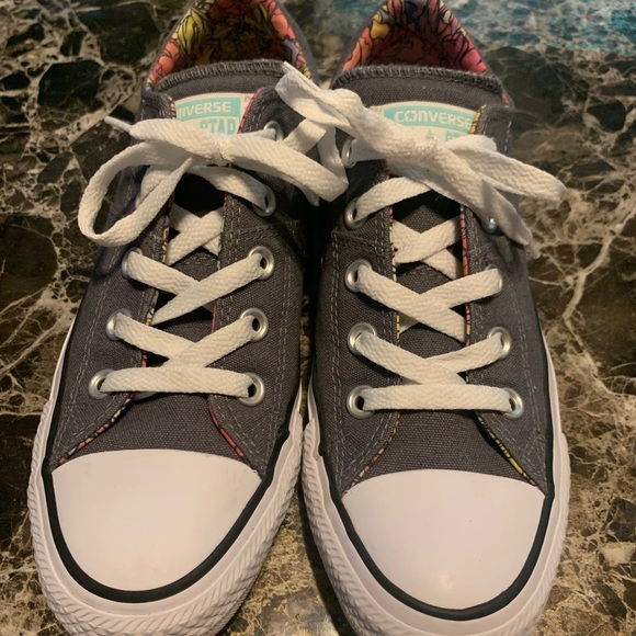 CONVERSE ALL STAR GREY W/FLORAL INSOLE SIZE 6 - Picture 2 of 10